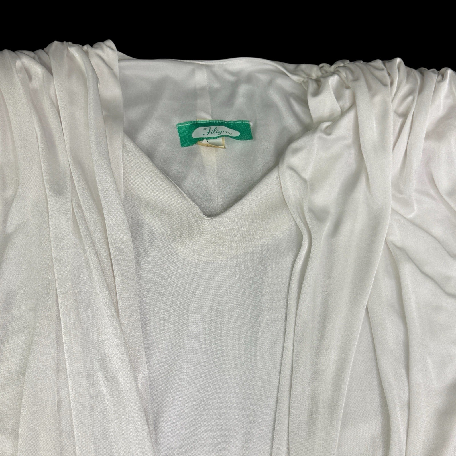 Vintage Filigree California Disco Fringe Cocktail Dress White Gold VNeck Sz 14