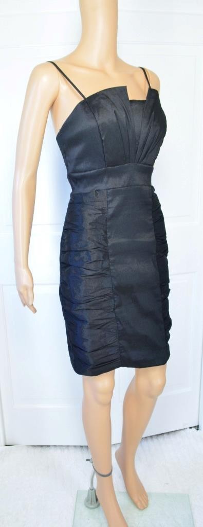 VTG 80s Eureka Black Mini Empire Ruched Shelf Bust Bandage Party Cocktail Dress
