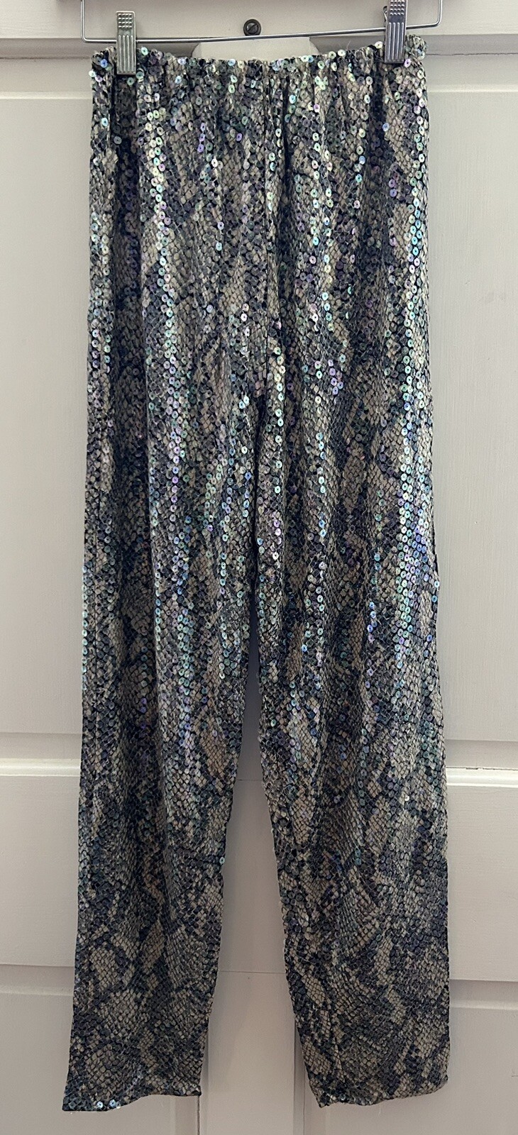Vintage 80s Luxury Pant Suit Sz S Sequin Jersey Snakeskin Rhinestone CRISCIONE