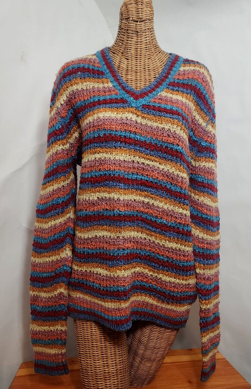 Vintage Givenchy for Chesa 100% Acrylic Knit V-Neck Multi-Colored Sweater Size M