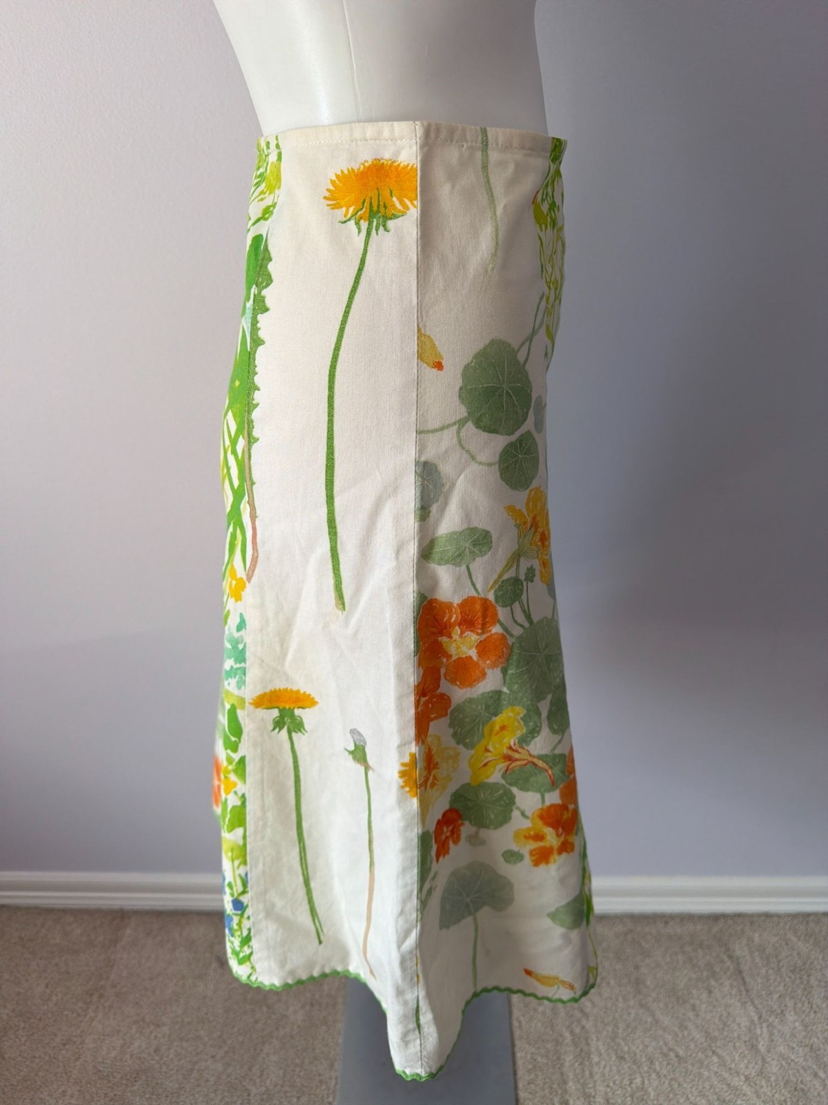 Vintage 90s Marimekko Floral Skirt Womens Small Knee Length Cotton Mod Botanical