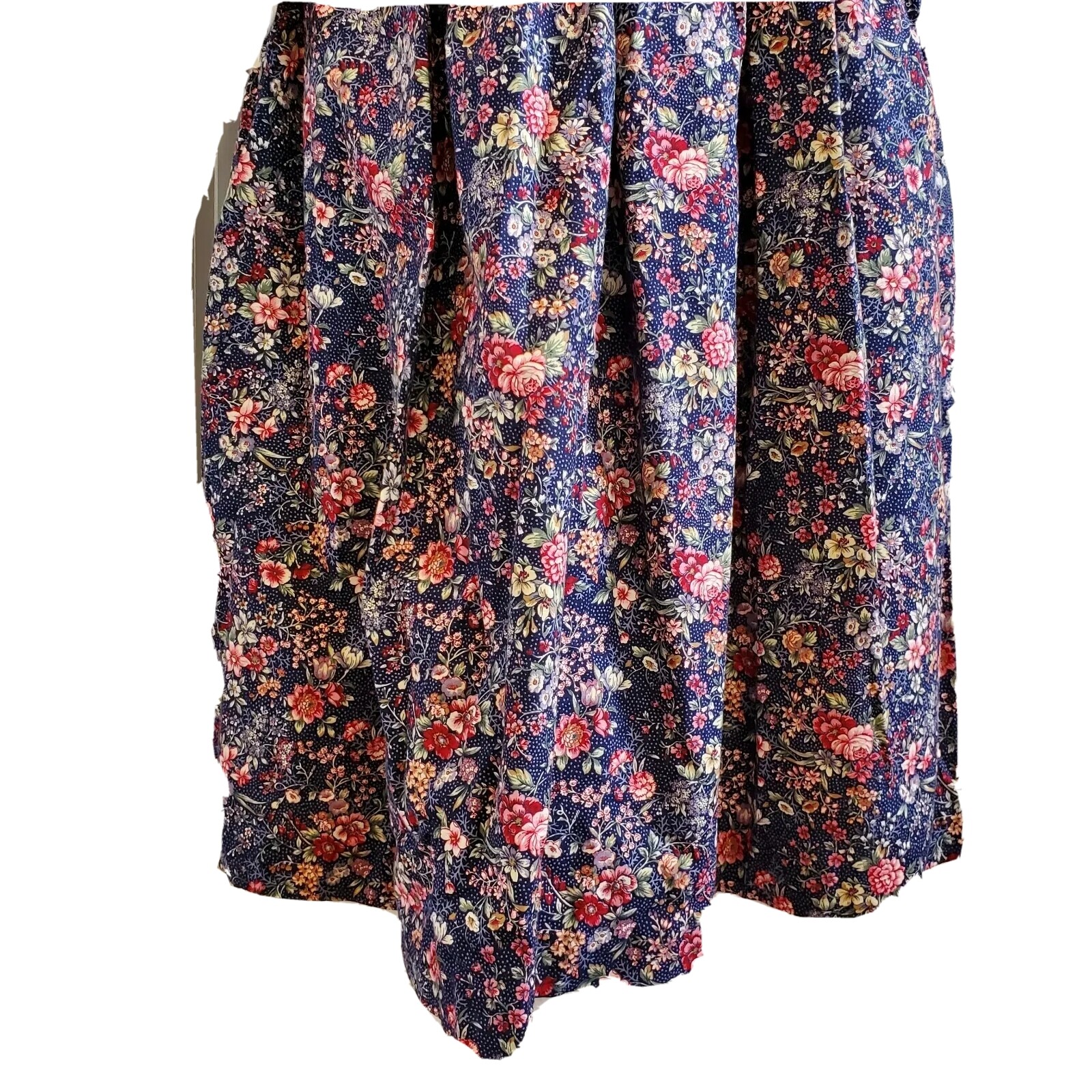 Vintage Prairie Dress XS Ditsy Floral Midi Navy Blue Sleeveless Cottage Core