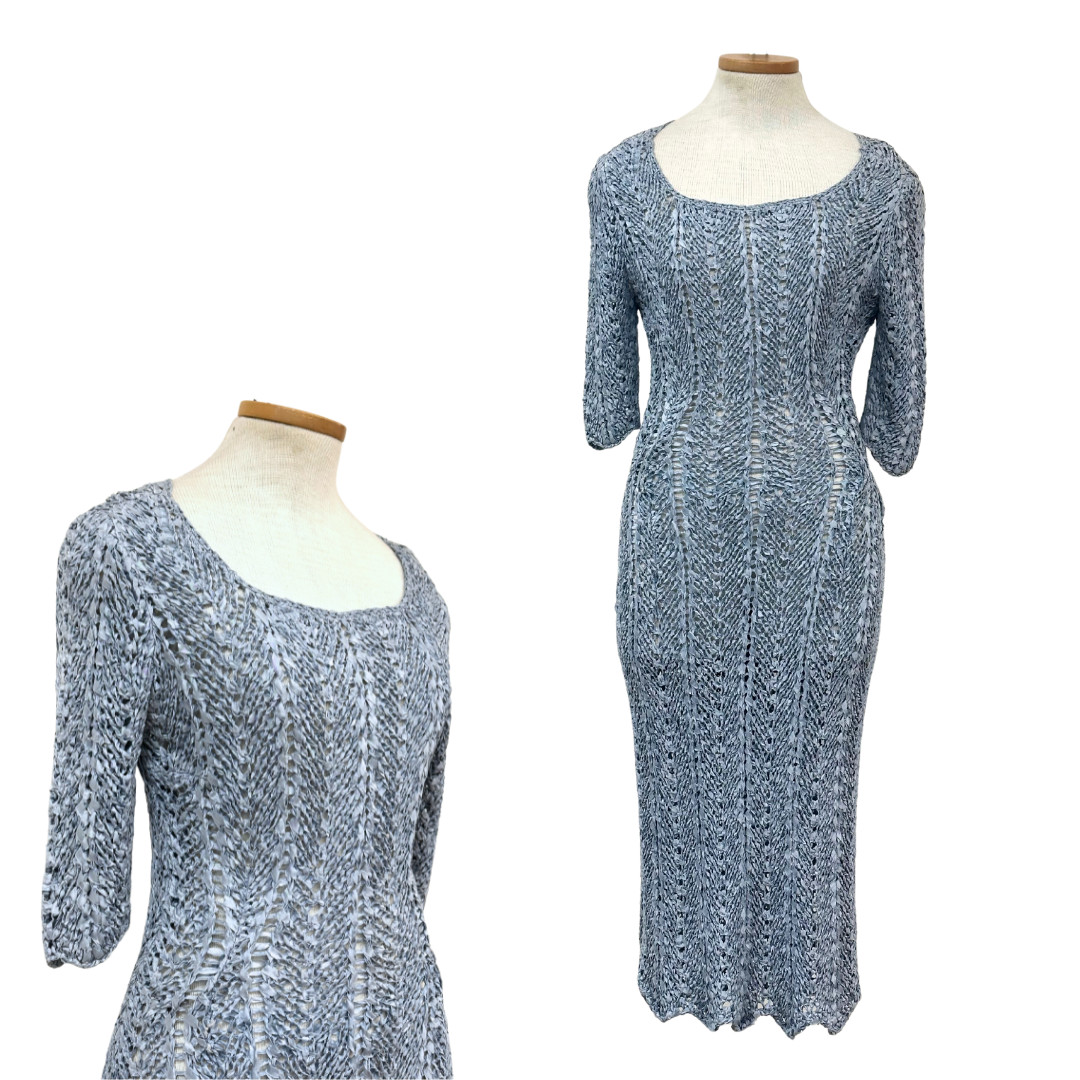 Vintage 1940s Cornflower Blue Crochet Ribbon Dress