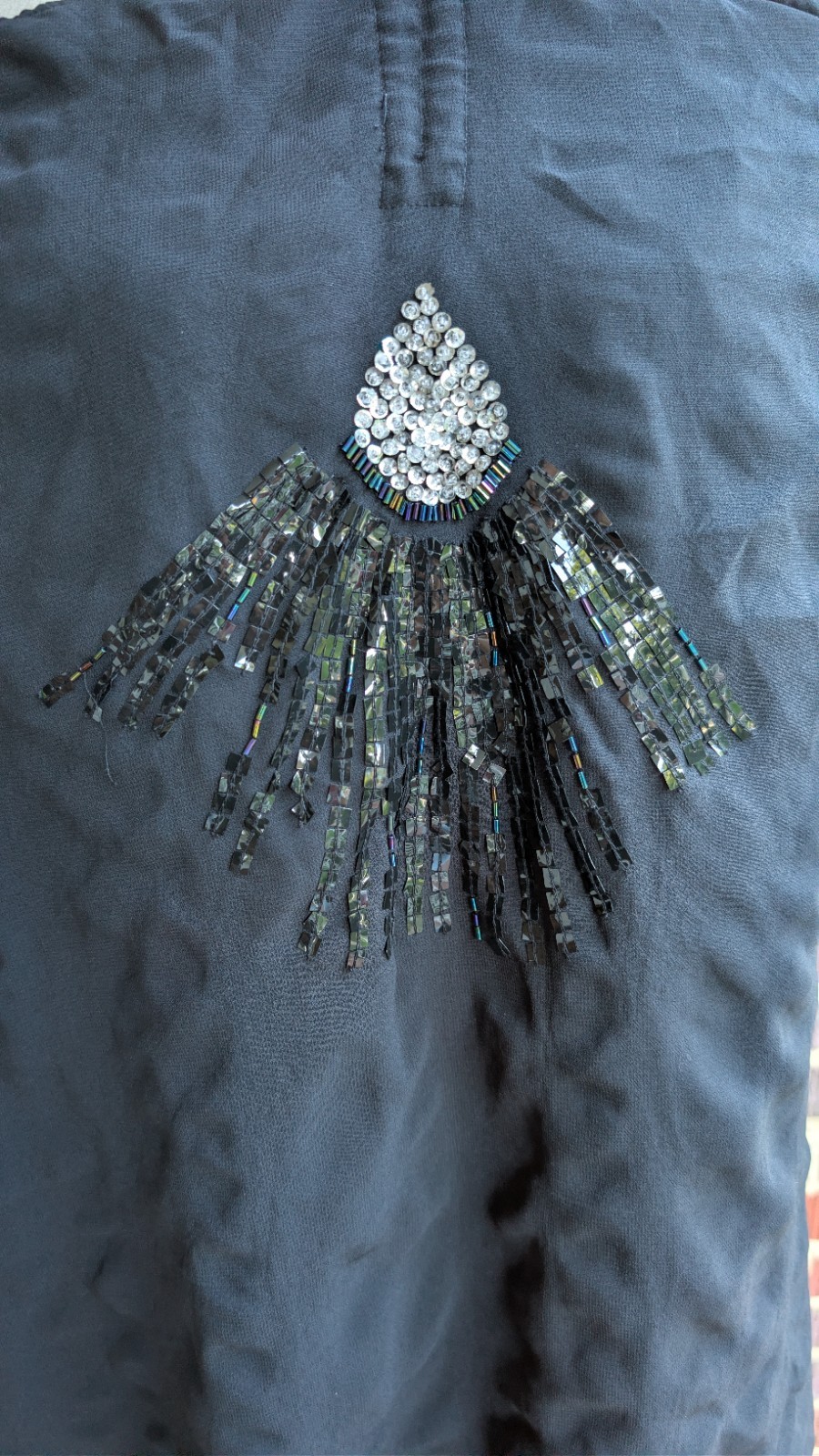 Y2K Black Strapless Halter Sequins & Beaded Handkerchief Top by MPH Collection S