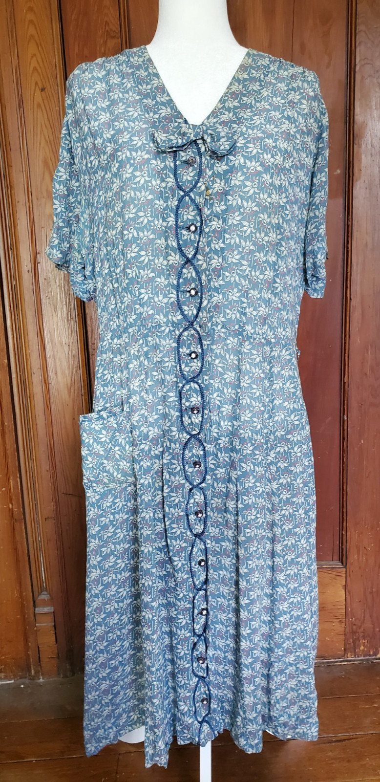 Vint 50-60’s WOMEN’S CALDWELL CASUAL AEGEAN BLUE FLORAL DRESS-100% Bemberg Rayon