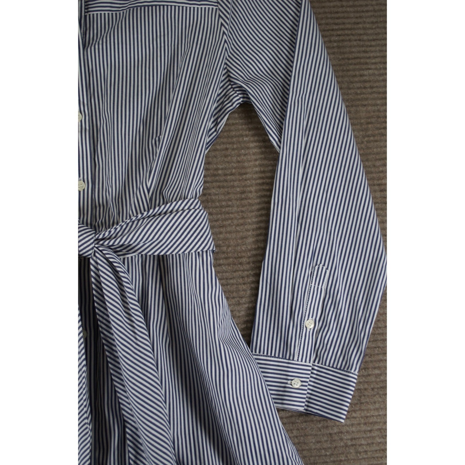 J Crew Navy Stripe Cotton Poplin Midi Shirt Dress 6 NWT Belted Coastal Grandma