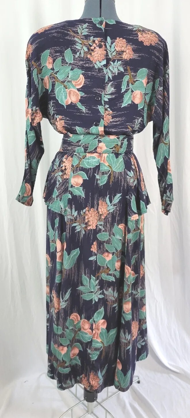 Vintage Irresistible Navy Dress w Fruit Pattern & Matching Belt Size 11/12