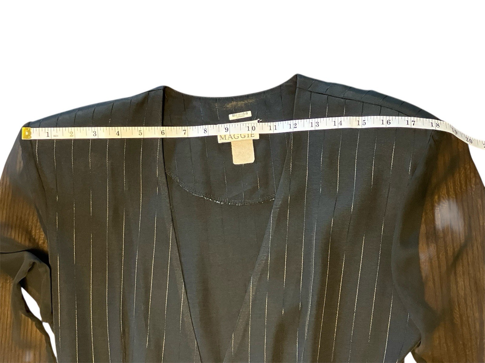 Vintage 80s Just Maggie Sheer Sleeve Black Pinstripe Power Blazer Jacket 7/8