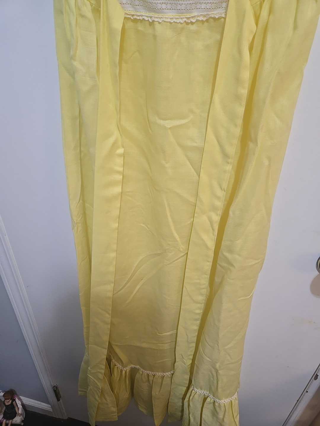 Connie Sage Women’s Vintage Dress Short Sleeve Lace Details Yellow Tie Zipper