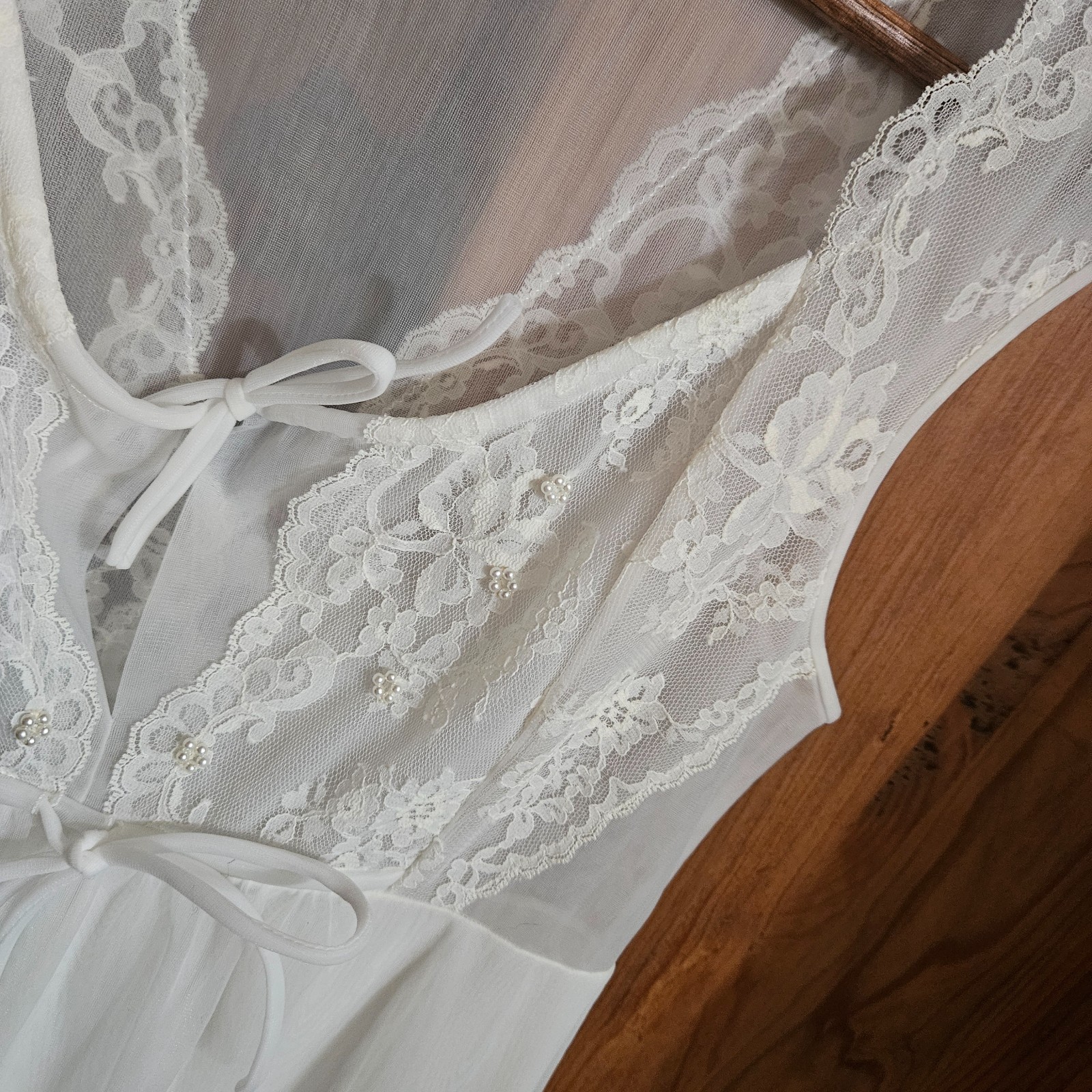 Vintage Shadowline Nightgown 2 layer White Gown Top Layer Sheer Chiffon SP