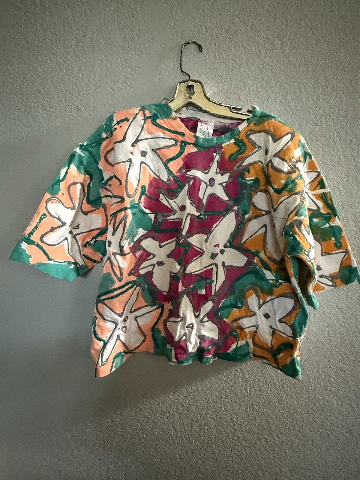 Vintage 90s Hand Painted Shirt VC Toria’s Puff Squiggle 100% Cotton USA OSFM