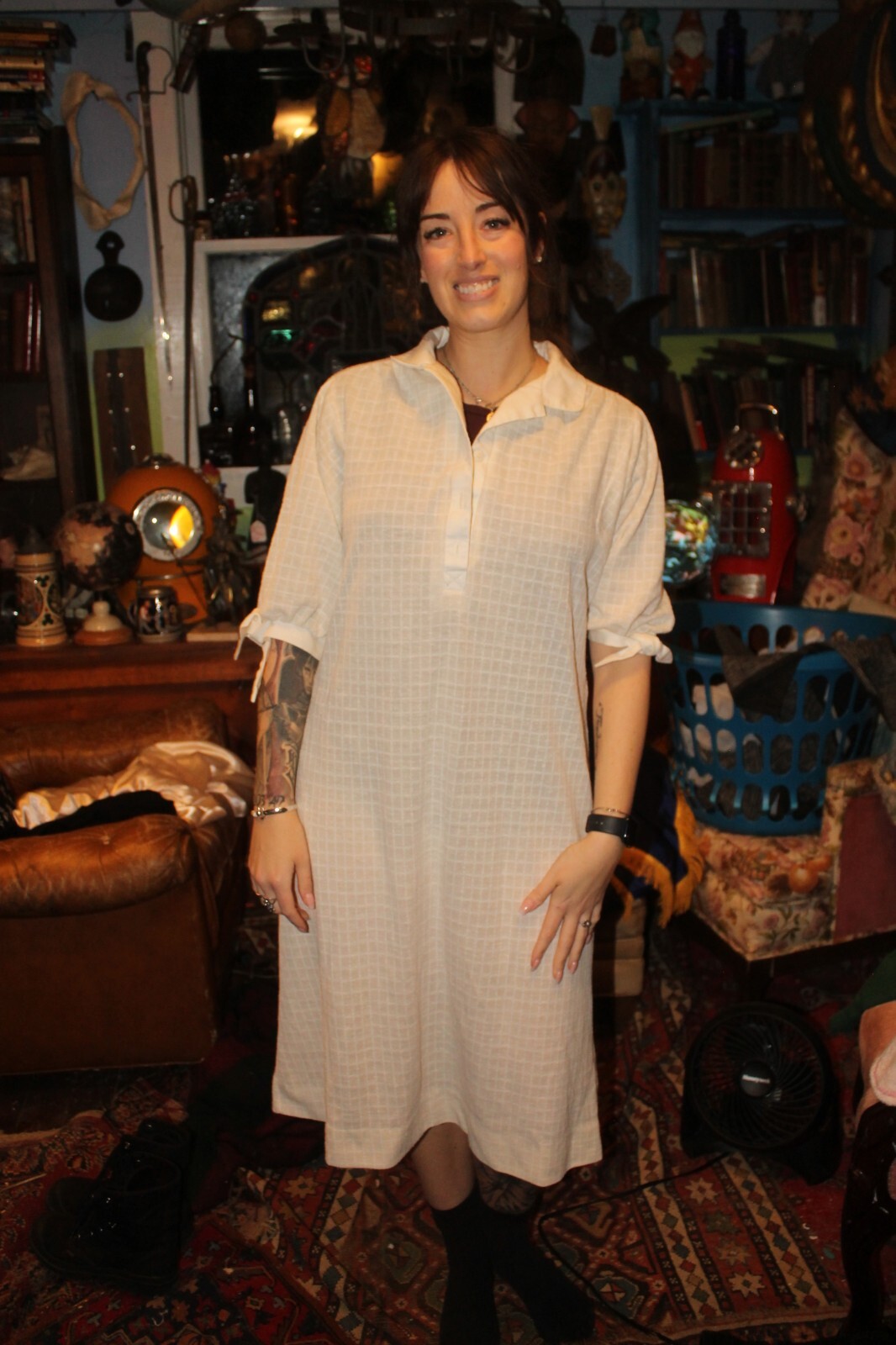 Vintage Forever Young Ecru Nightgown Night Shirt Approx Large