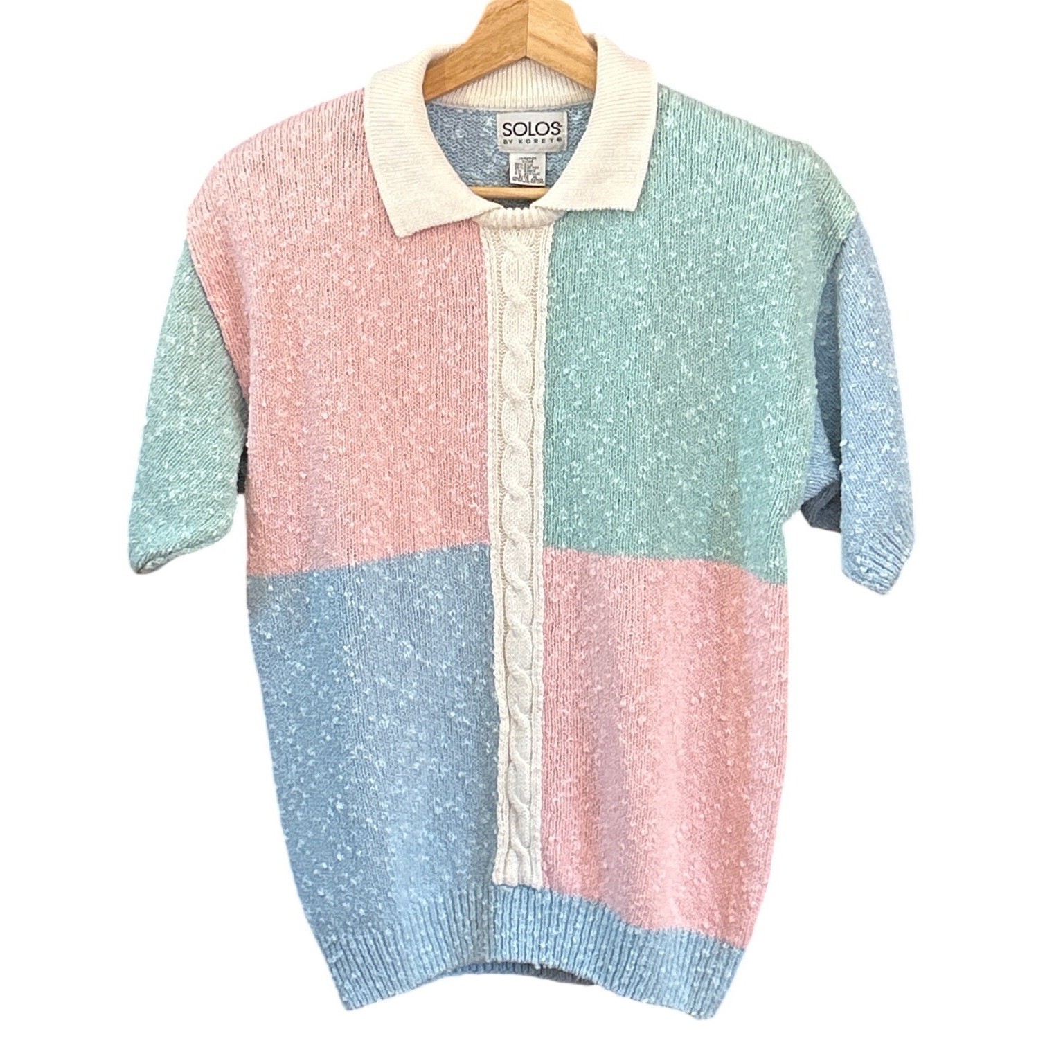 Vintage 90s Solos by Koret Polo Sweater Pastel Grandmacore Colorblock, knitwear