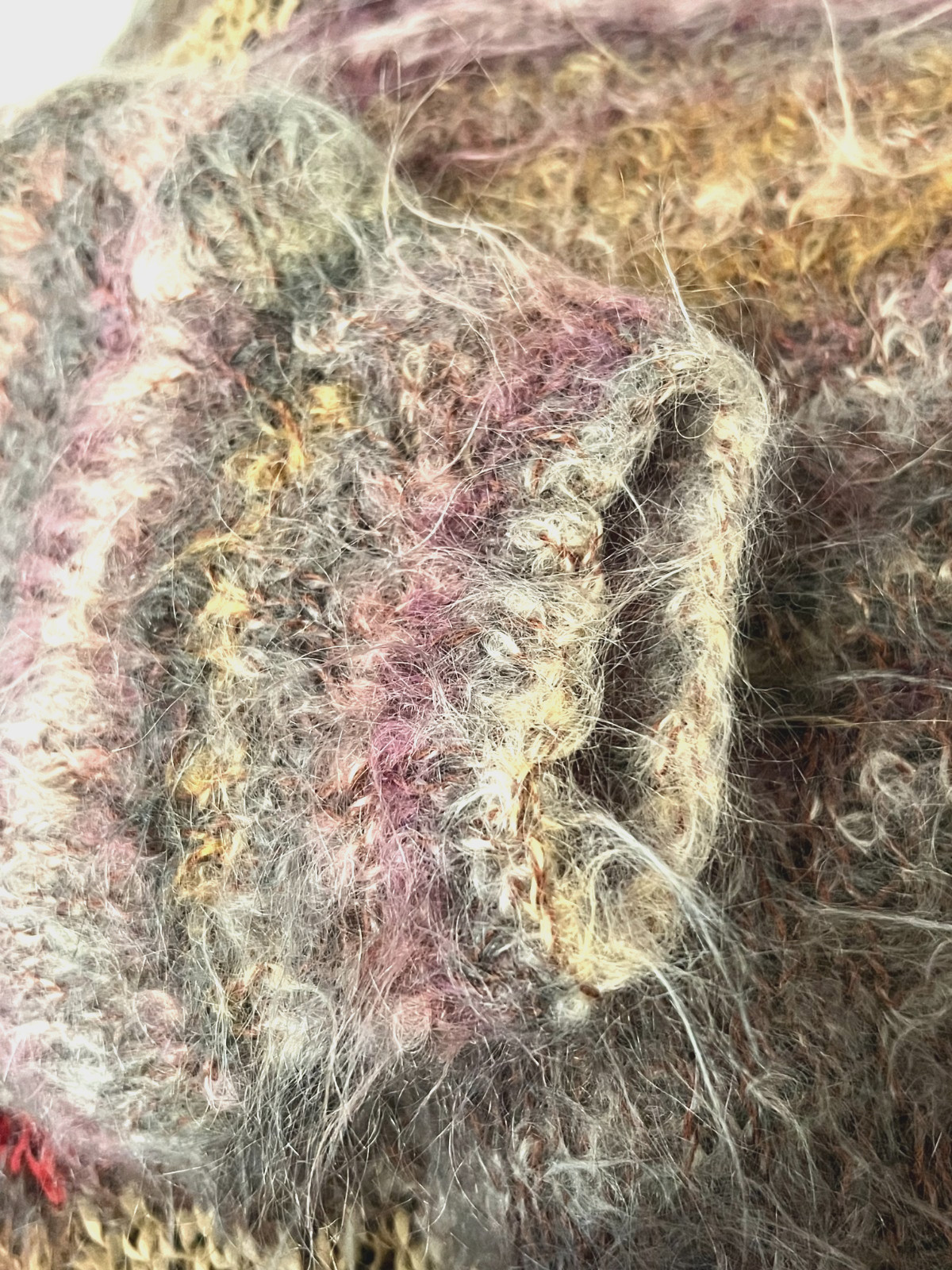Vtg Nordstrom Italy Women’s M Kid Mohair Sweater Open Knit Fuzzy Boxy Suede Wool