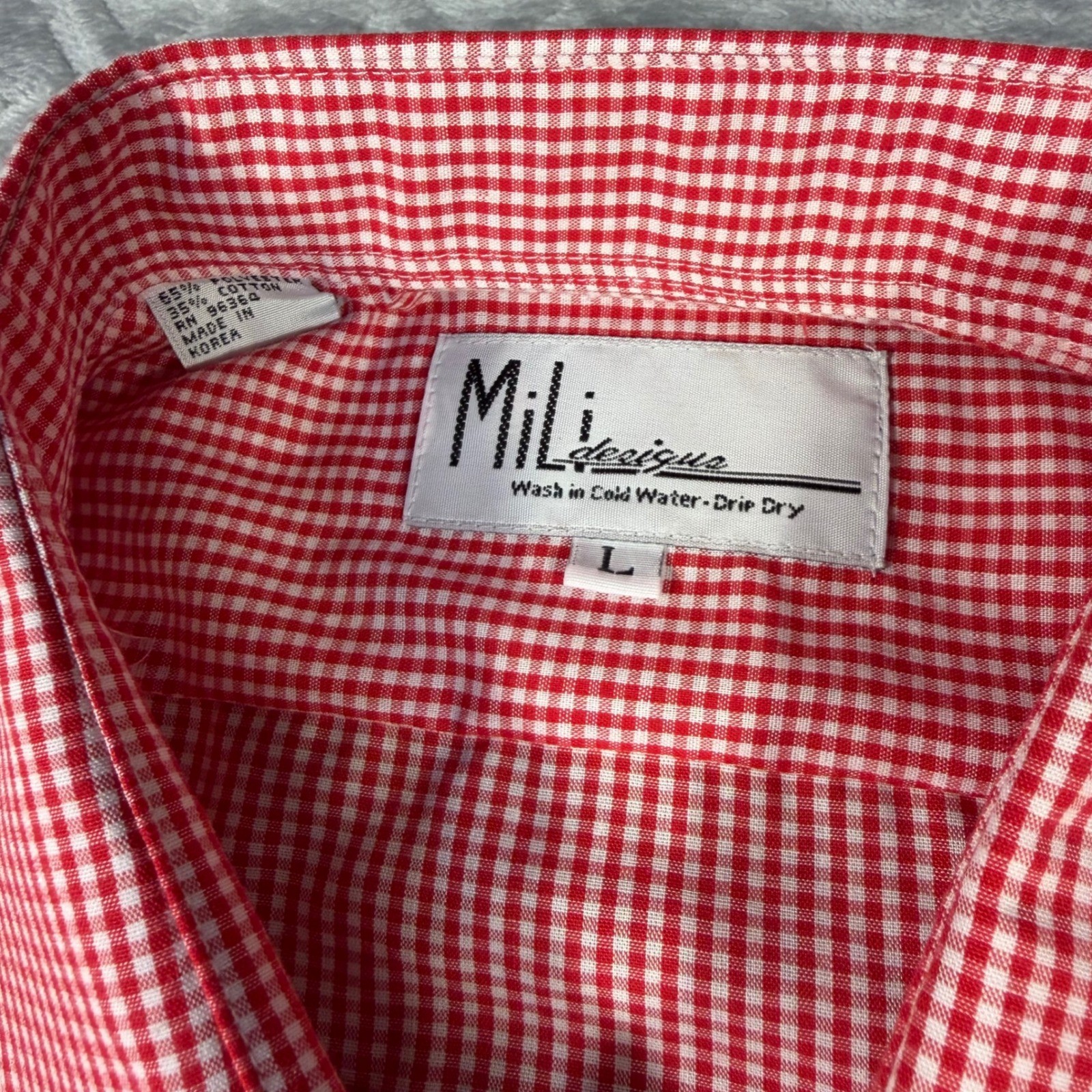 Mili Designs Button Down Shirt Womens L Red Gingham Vintage New Casino Swarovski