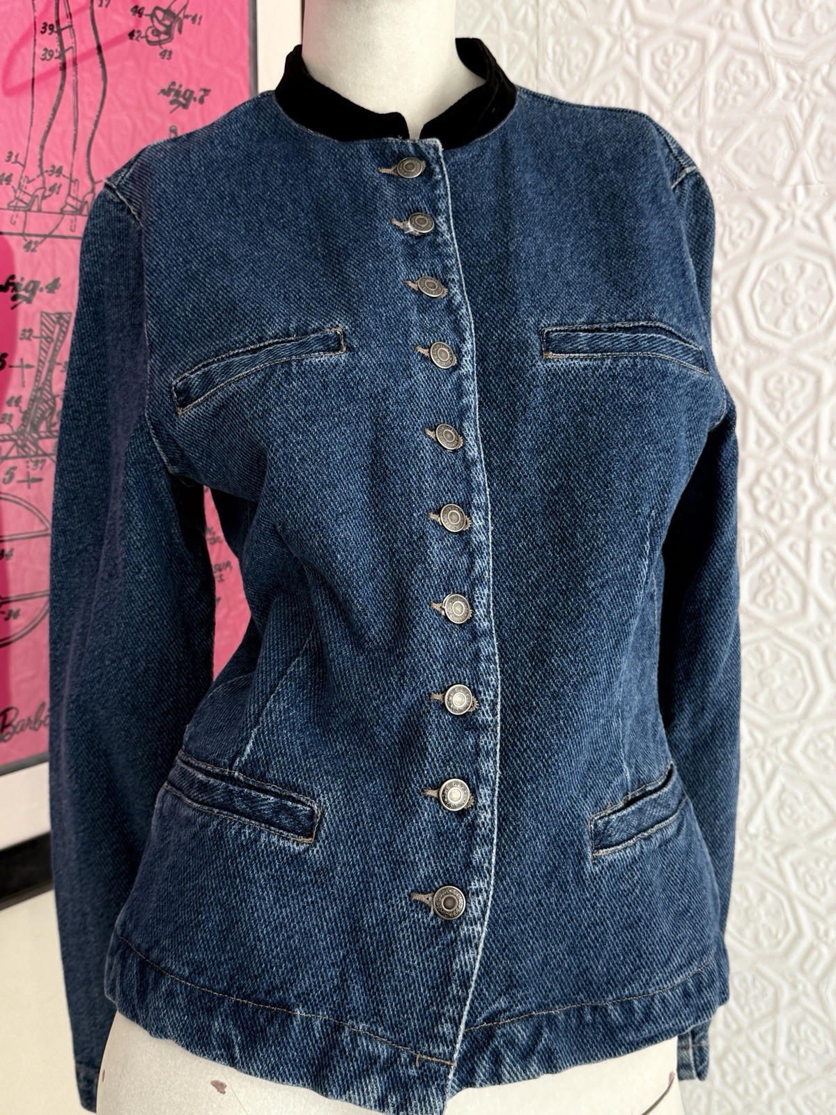 NWT Vintage 1980s/1990s Gap denim military Inspired Jacket-Band Collar-Blue Jean