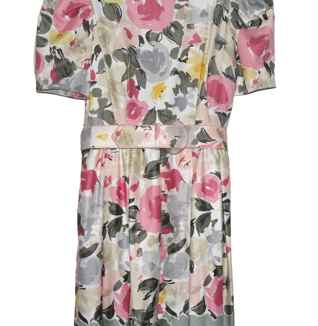 Vtg Nieman Marcus Dress Floral Pleated Skirt Puff Sleeves See Measurements