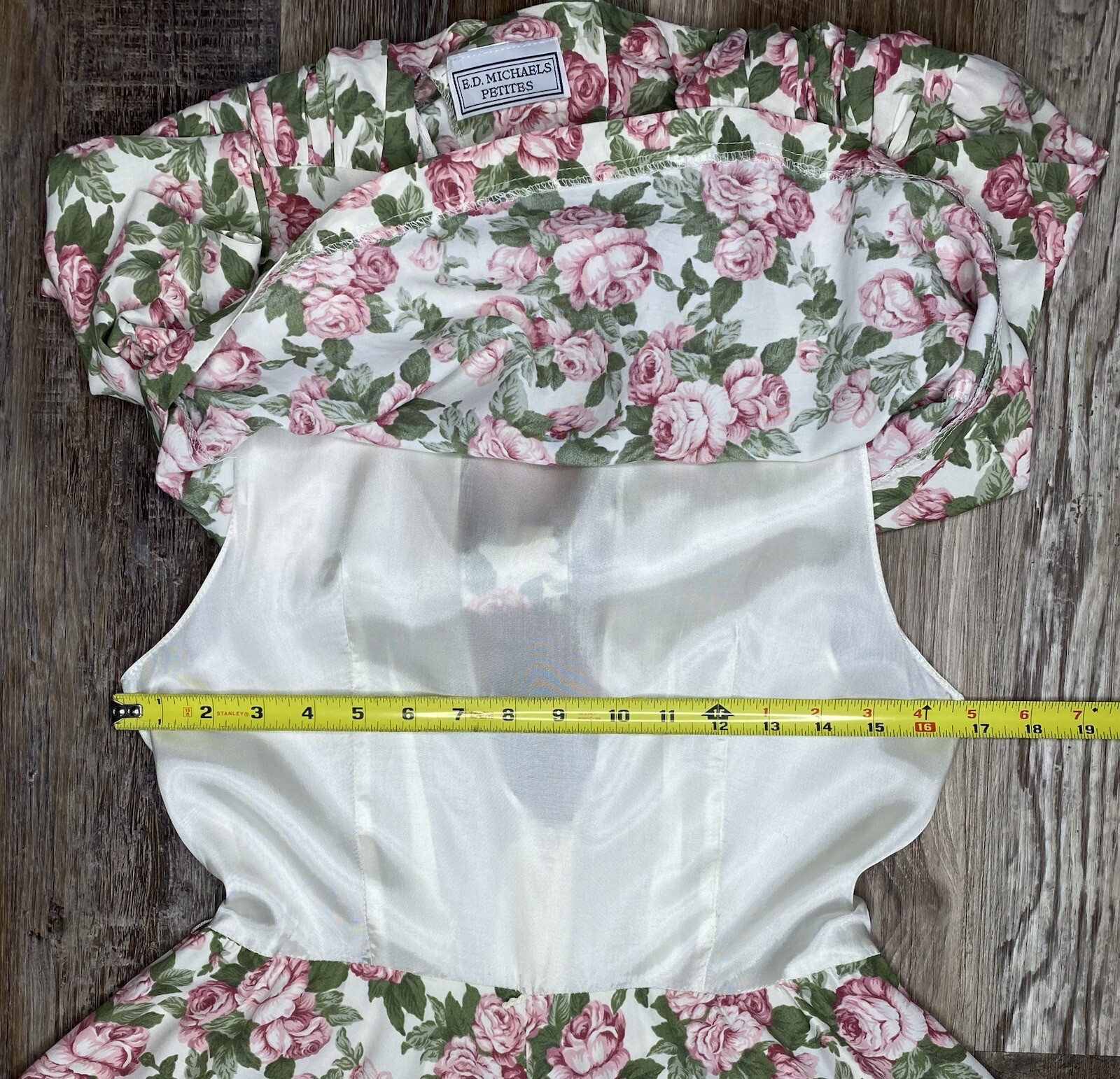 1980s ED Michaels Belted Illusion Dress Florals Rayon Modest Size 9/10 Petite