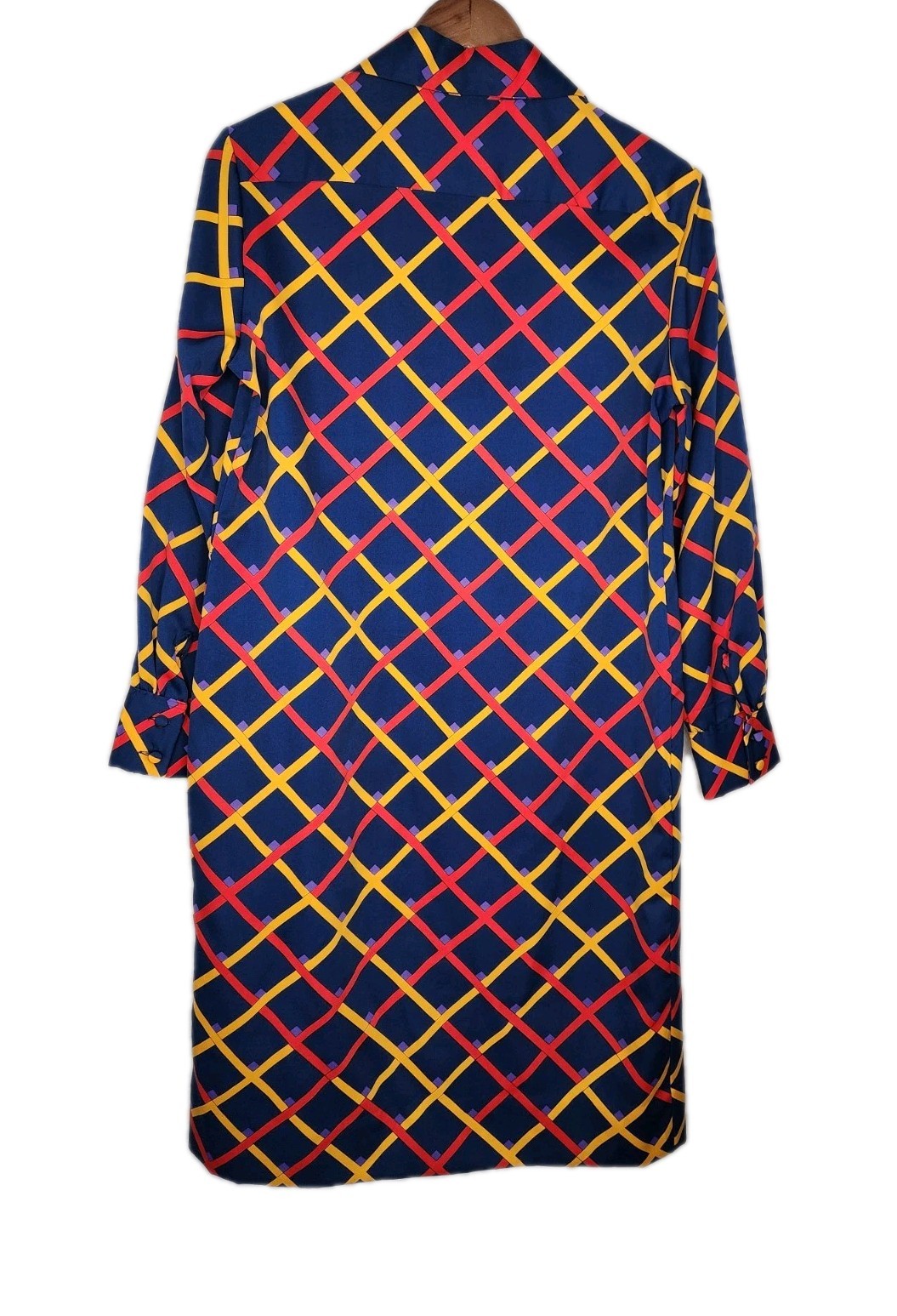 1970s Vintage Lanvin Geo Print Shirt Dress in Navy Size L
