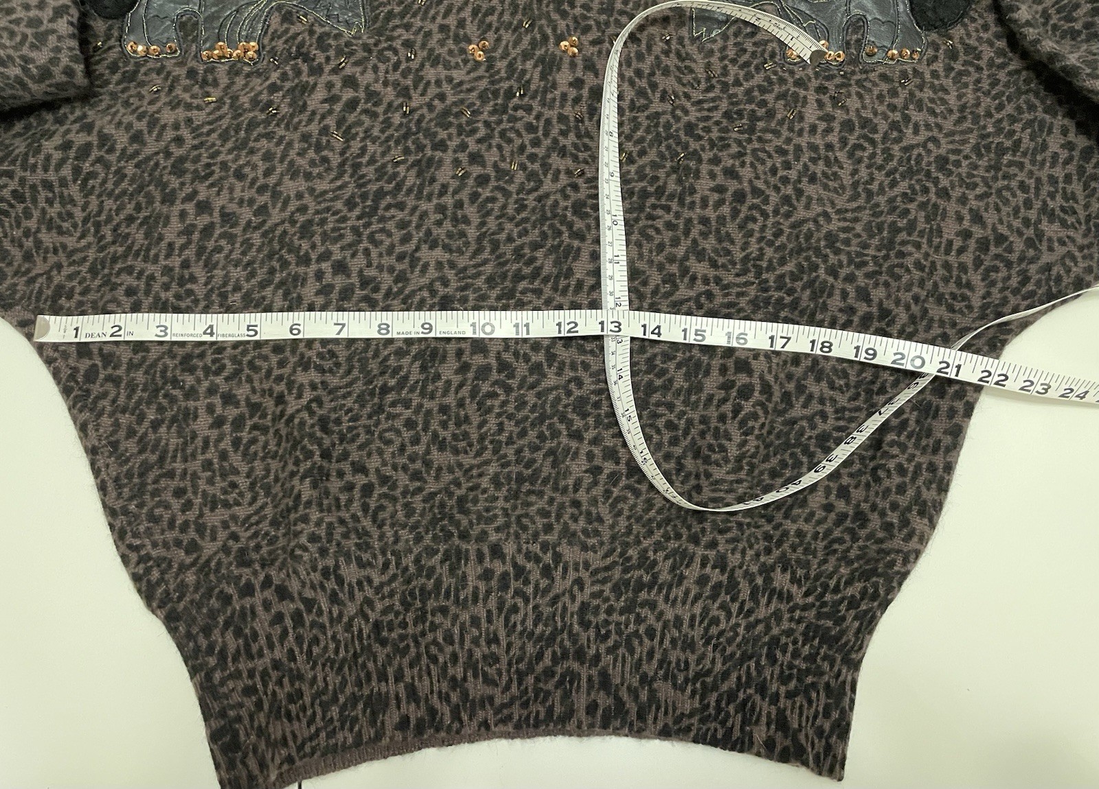 VTG Epic 90s NOSWT Wool Angora Leather Streetwear Statement Beaded Sweater md/l