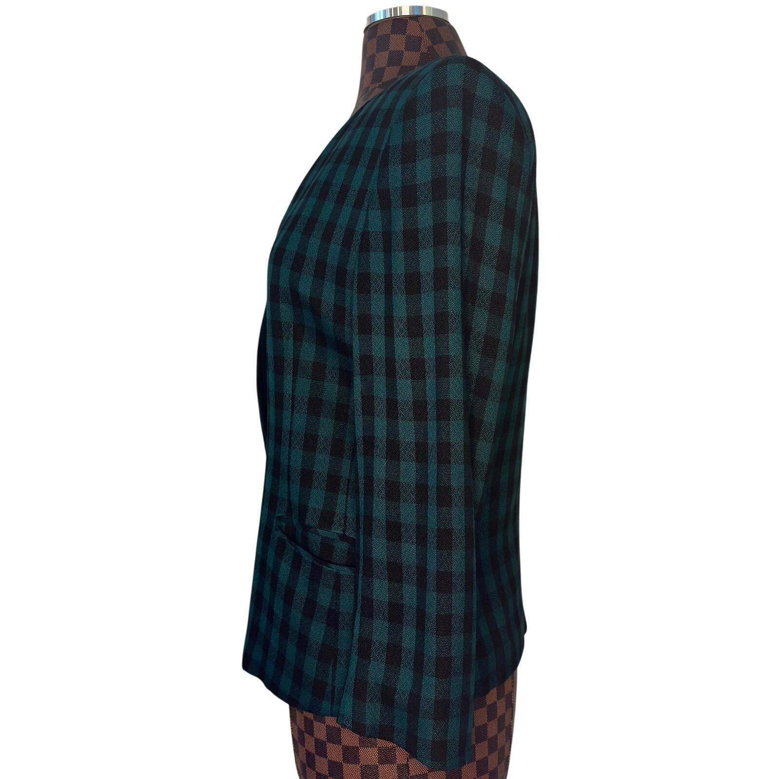 Vintage Saville Green Buffalo Check Plaid Blazer Womens Size 10 Preppy Gingham