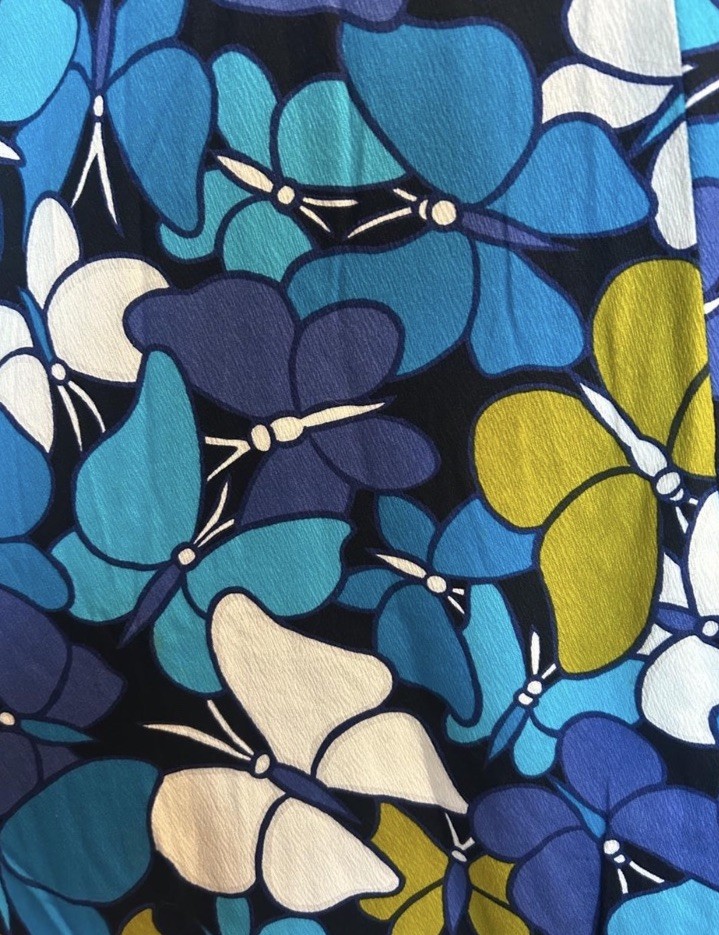 Handmade late 1960s/early 70s Hawaiian cotton barkcloth butterfly maxi dress S/M