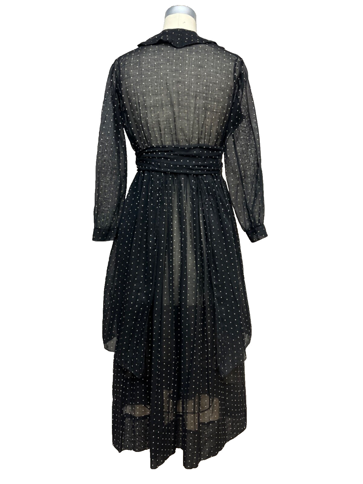 Victorian Edwardian Lawn Voile Dress Sheer Tiny Dot Cotton Tea Mourning Goth XS