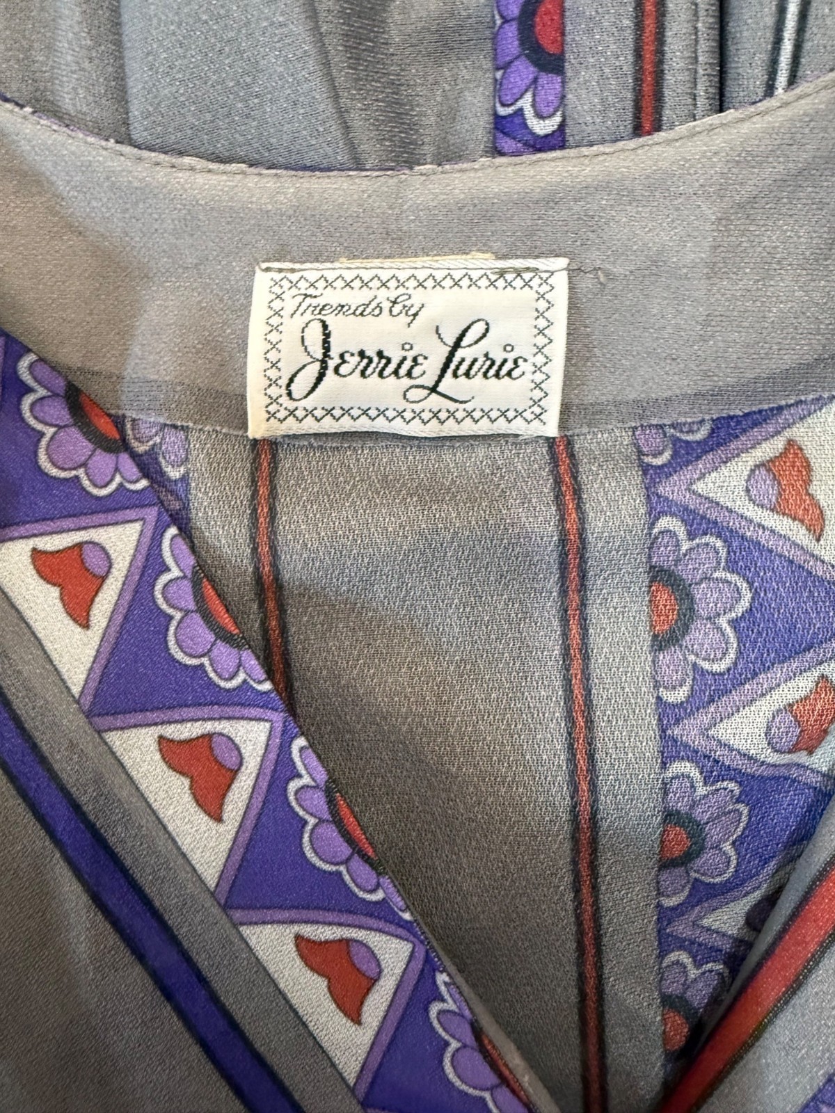 Vintage 70s Trends By Jerrie Lurie Sheer Gray Dress Paisley Geometric Flaw