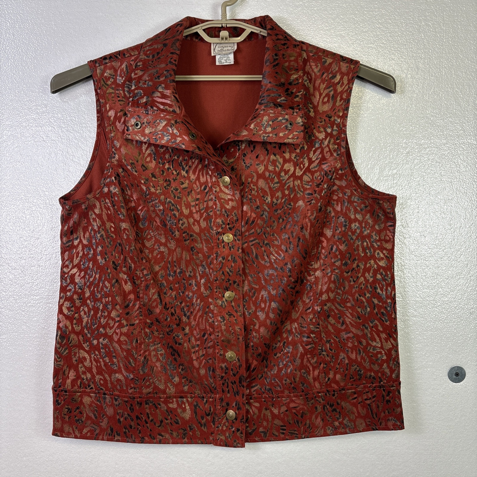 Company Collections Animal Print Top Womens Blouse Sz XL Rust Gold Black snap