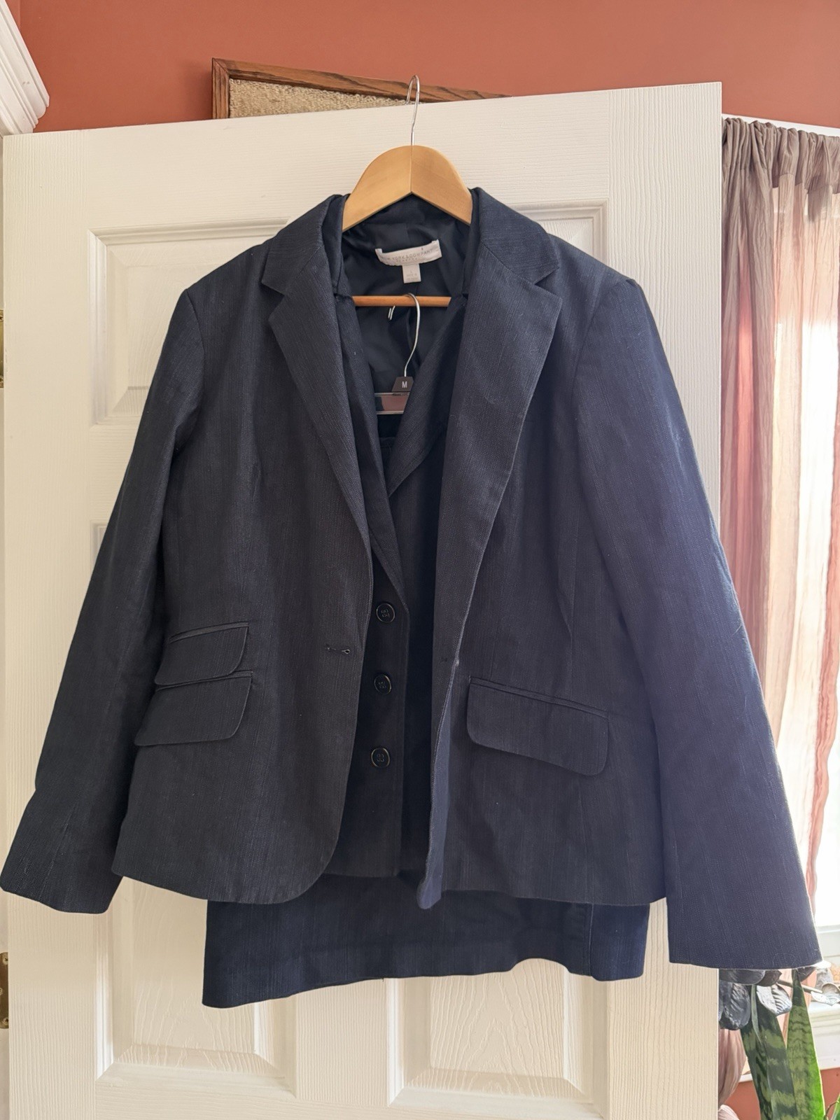 Vintage 3 Piece Denim Blue Skirt Suit 16 New York And Company Vest Skirt Blazer