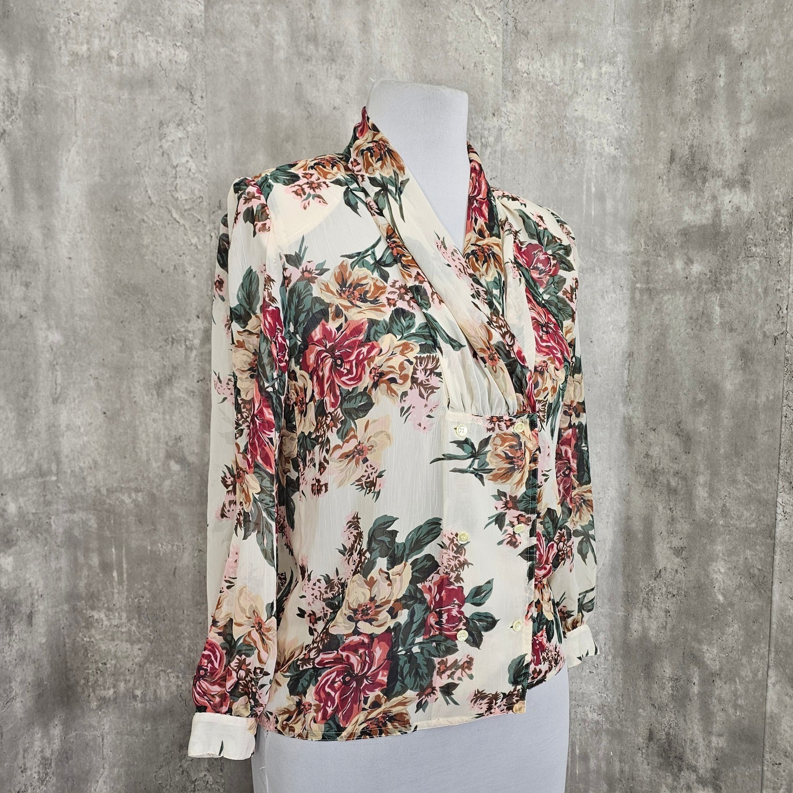 Vintage 90s Nilani Floral Sheer Blouse Romantic Cottagecore Korea Womens M