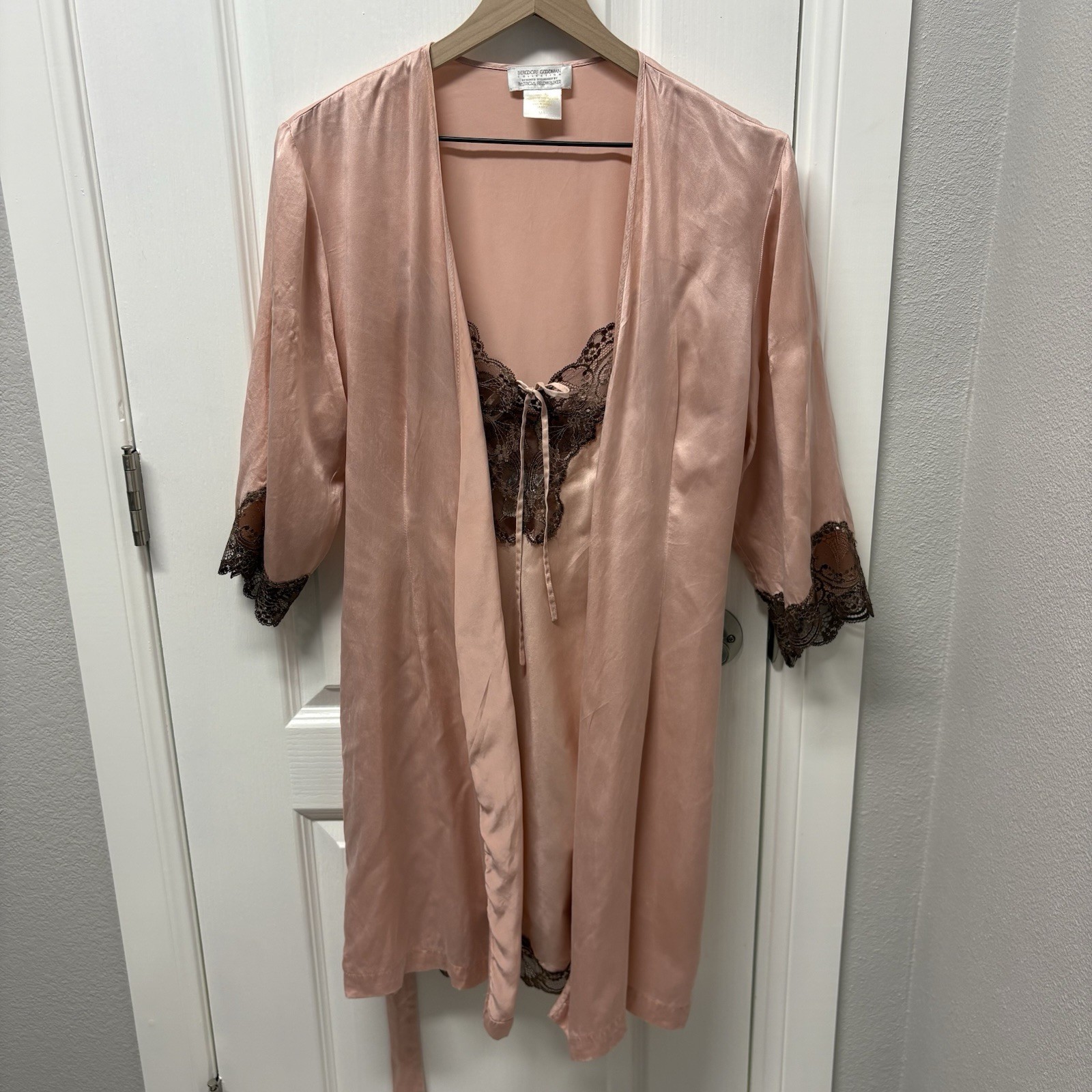 Vintage Patricia Fieldwalker Bergdorf Goodman Silk Robe & Chemise Pink M/L