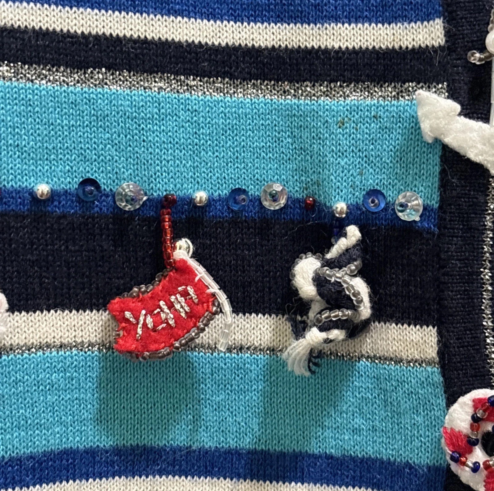 VTG Jack B Quick Cardigan Sweater Womens Petite Medium Turquoise Nautical Themed