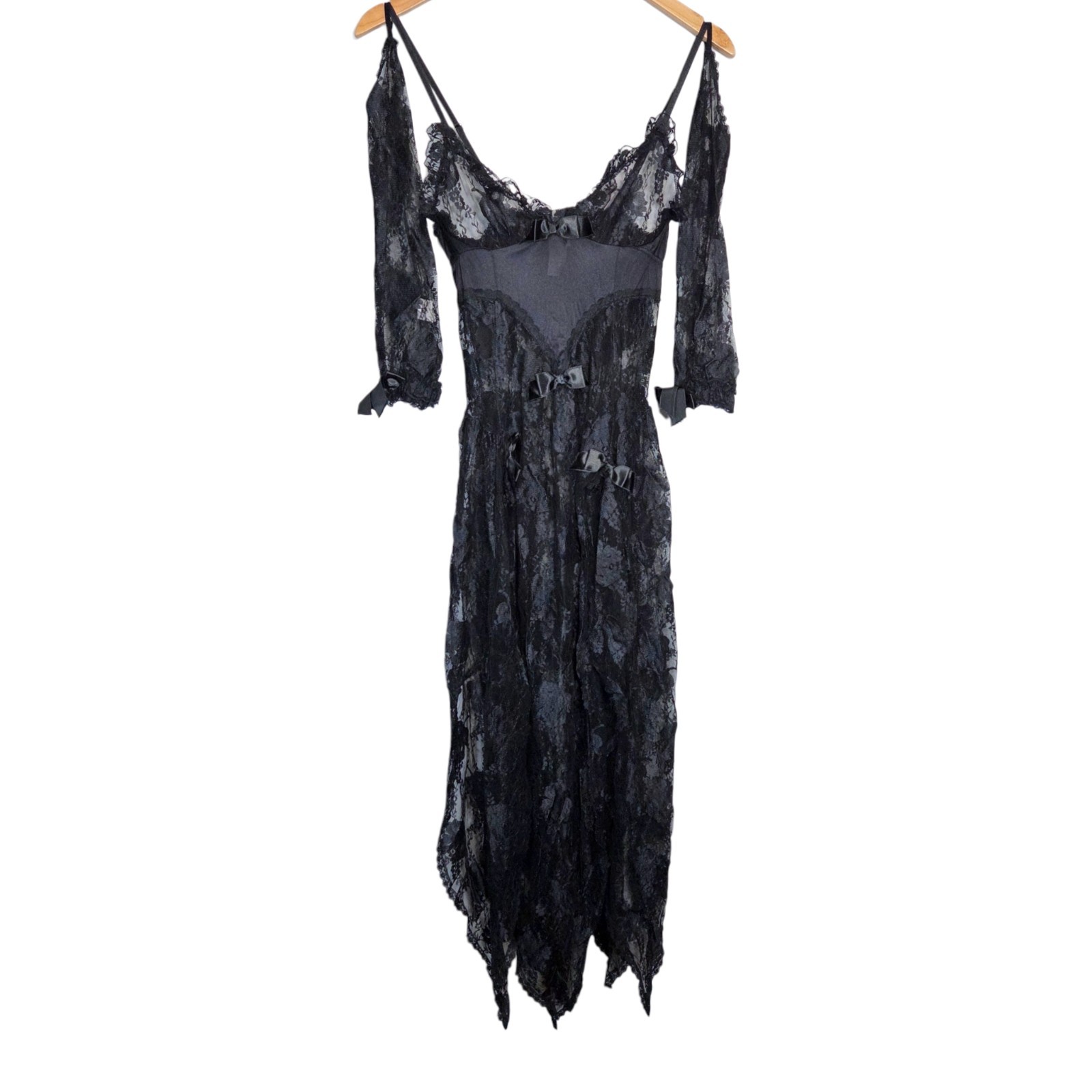 Vintage 80s/90s Black Lace Lingerie Top Dress Detachable Sleeves Coquette Goth S