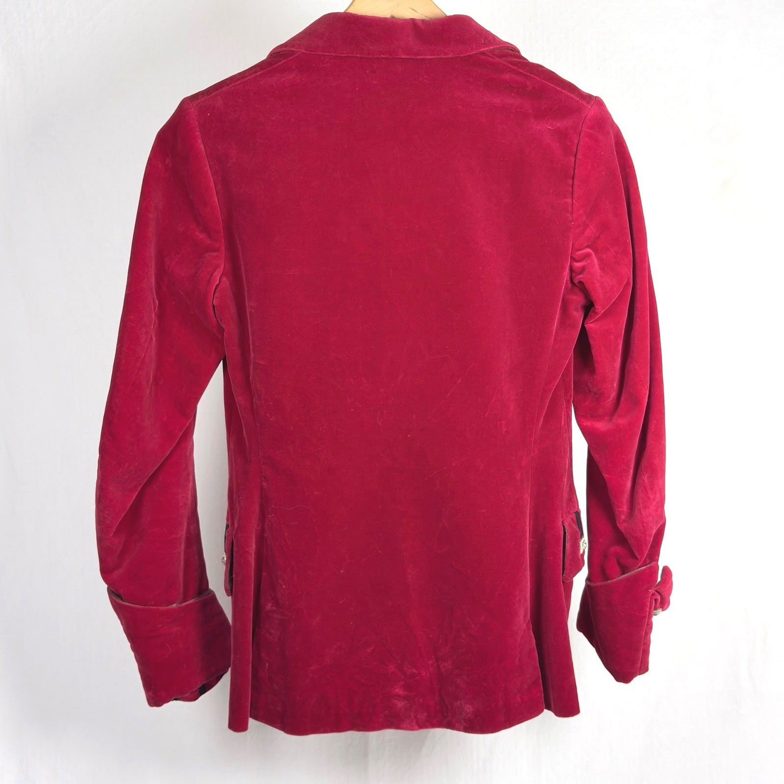 Scotch House Vtg Scarlet Red Velvet Riding Military Jacket Ornate Buttons sz 34