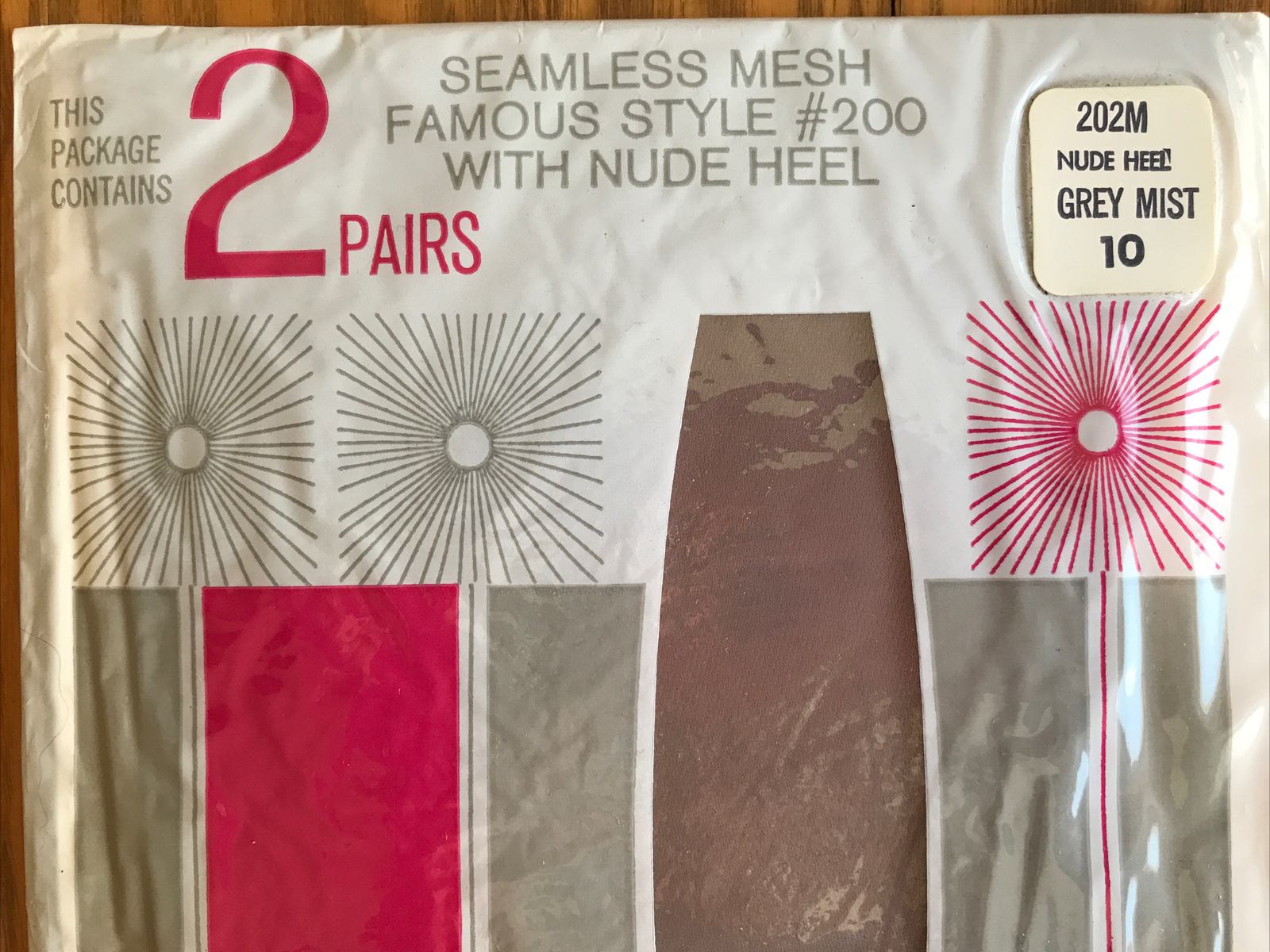 2 Pairs 1950s Vintage Seamless Mesh Nylon Stockings – Size 10 – Grey Mist