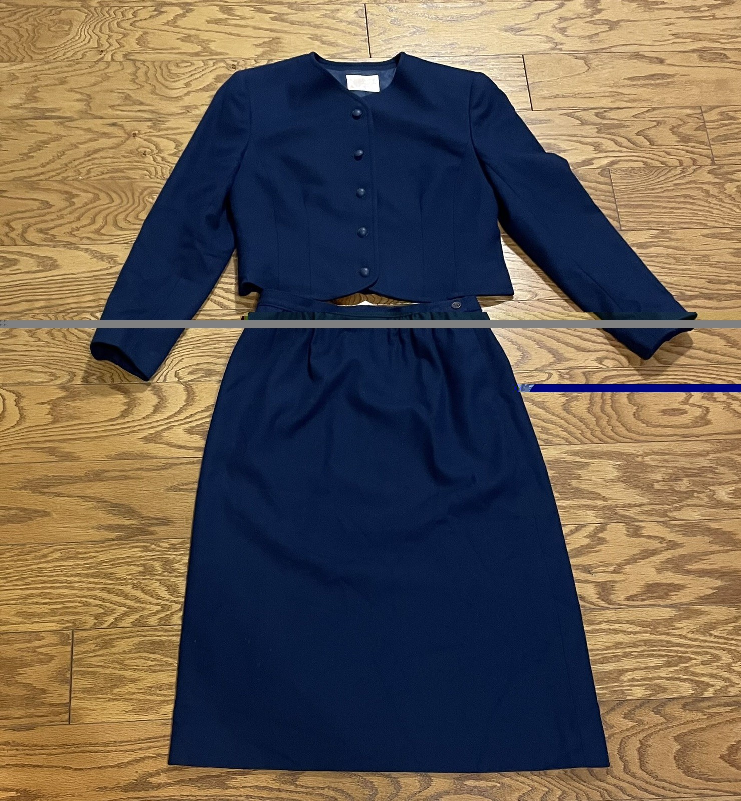 Vintage Pendleton Classic Suit Blazer Skirt Set Size 8 100% Virgin Wool Navy