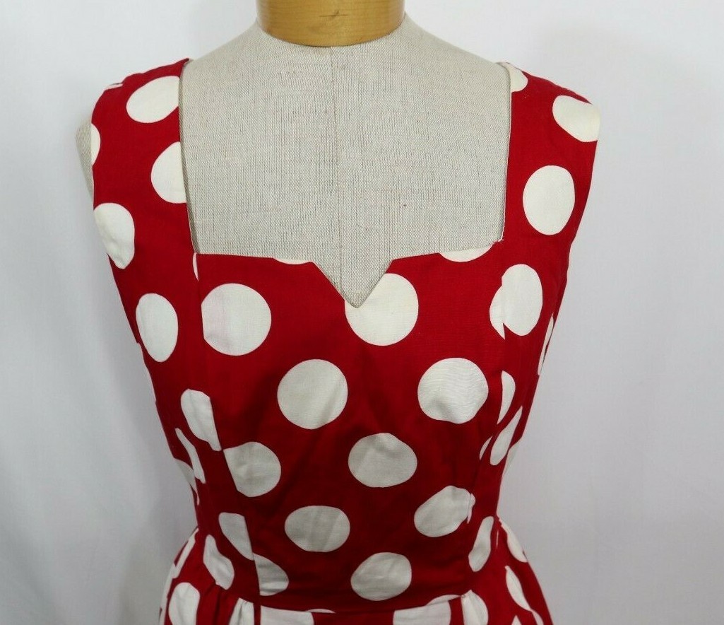 Vintage Ned Gould N.R1 Polka Dot Bombshell Retro Rockabilly Dress Size 8 USA