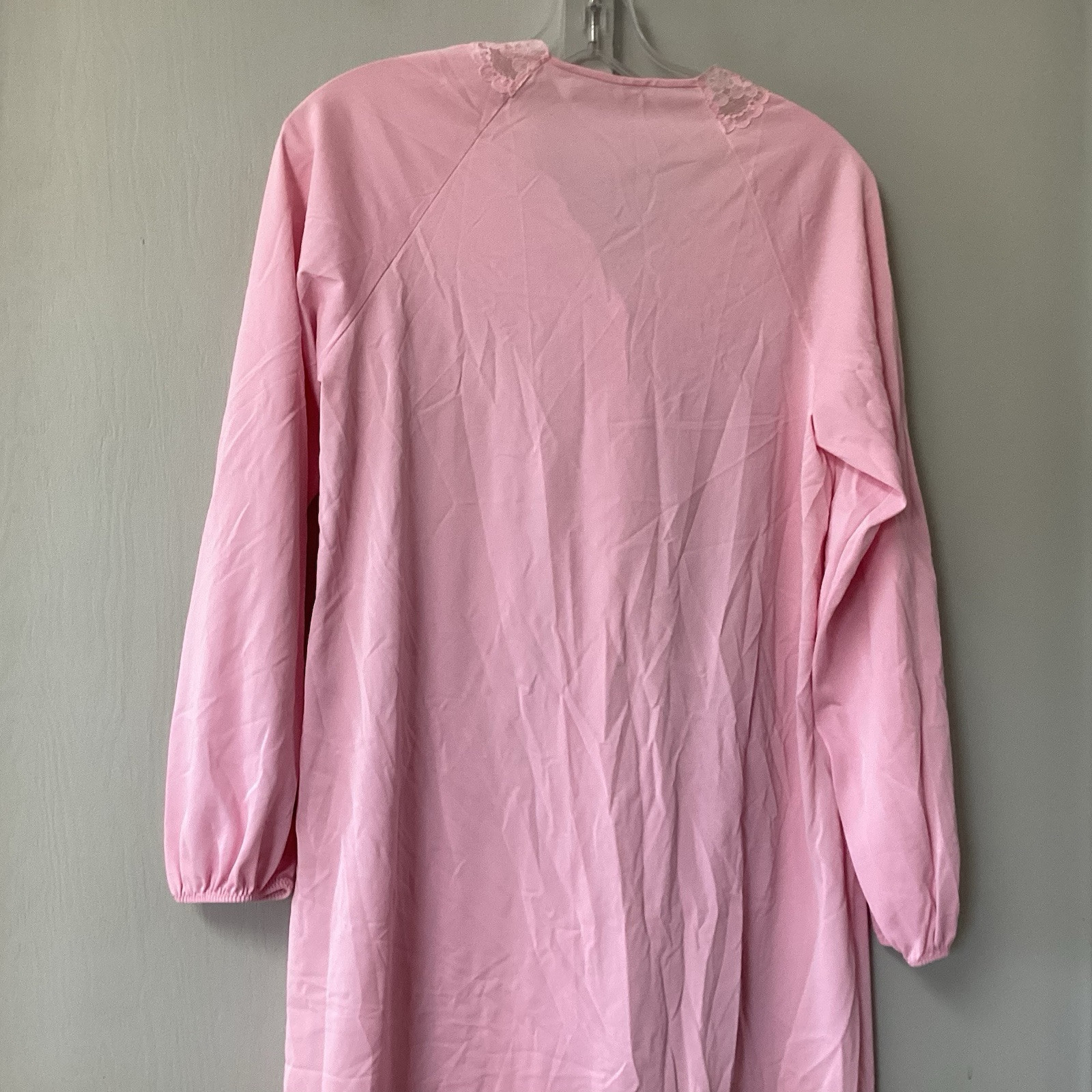 Vintage 70’s Pink Night Gown Ruffle Button Sissy Large Button Down Long Sleeve