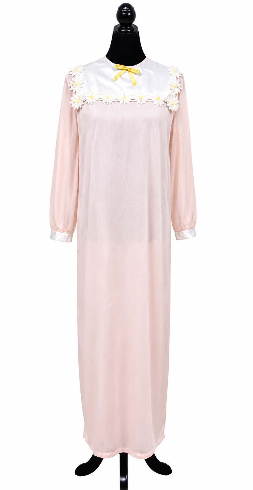 Vintage Sears Womens Cottage Core Long Gown Size 38-40 Large Pink Daisy Cotton