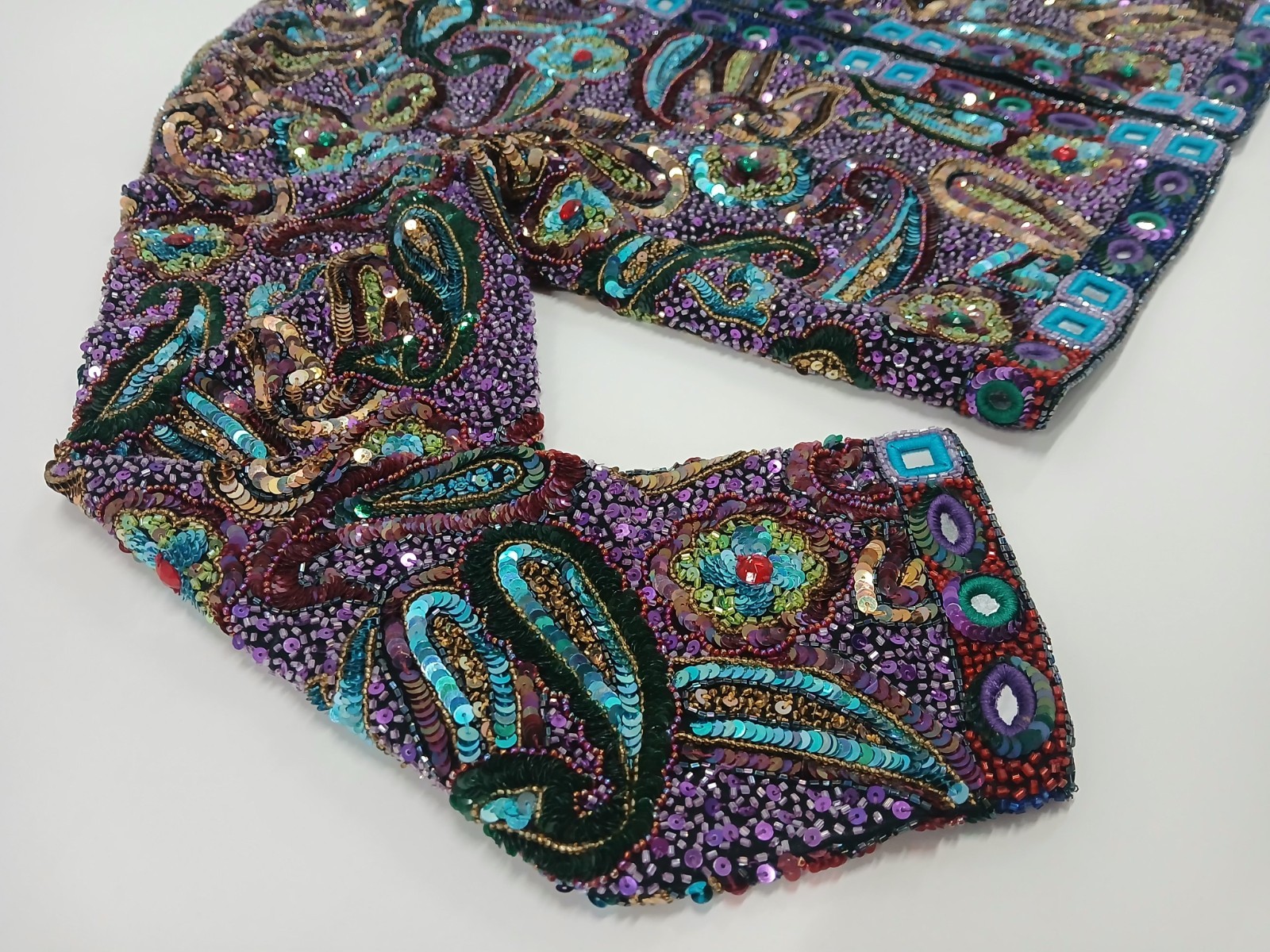VTG Troy Trophy Bolero Jacket Cropped Beaded Sequin Mirror Art Wear Sz S Boho