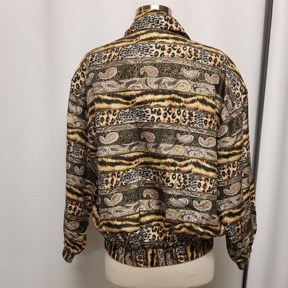 Vintage 80s Retro Fuda Silk Animal Print Tiger Cheetah Leopard Bomber Jacket Md