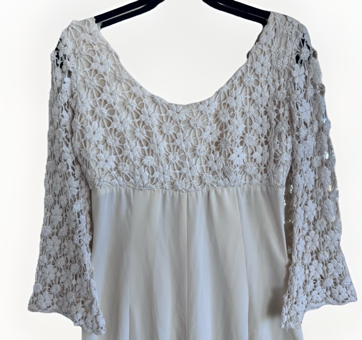 Vintage 70s Halo Sport Fashions Crochet Lace Beige Hippie Boho Jumpsuit Romper