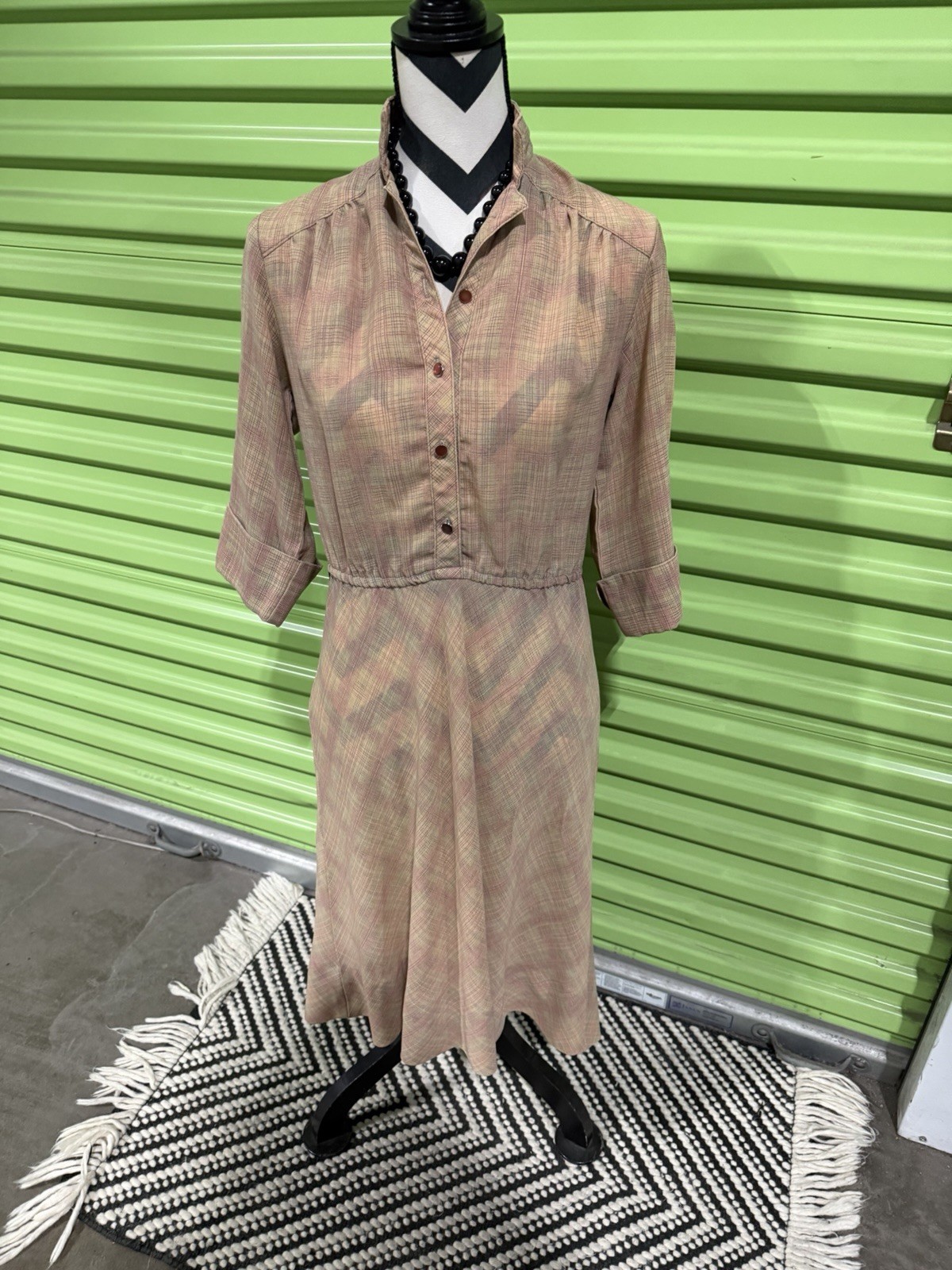 Retro super cool Plaid Button Front 3/4 Sleeve Dress