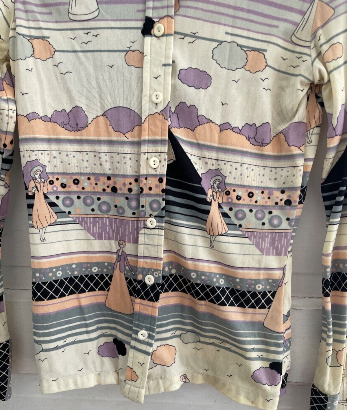 Vintage You Babes 1970s Button-Up Long Sleeve Blouse Juniors X-Small Polyester