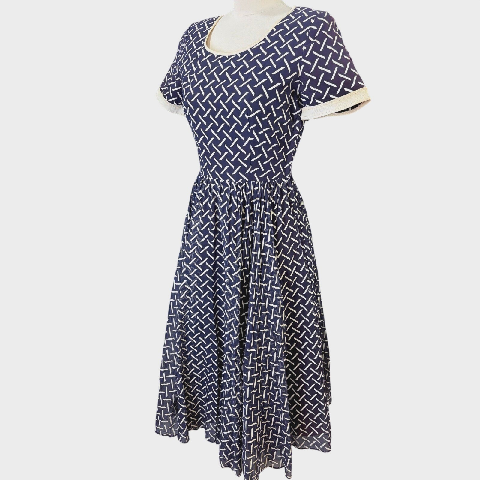 Vintage Marshall Field Young Chicago Shop Purple Geometric Fit Flare Dress AS IS