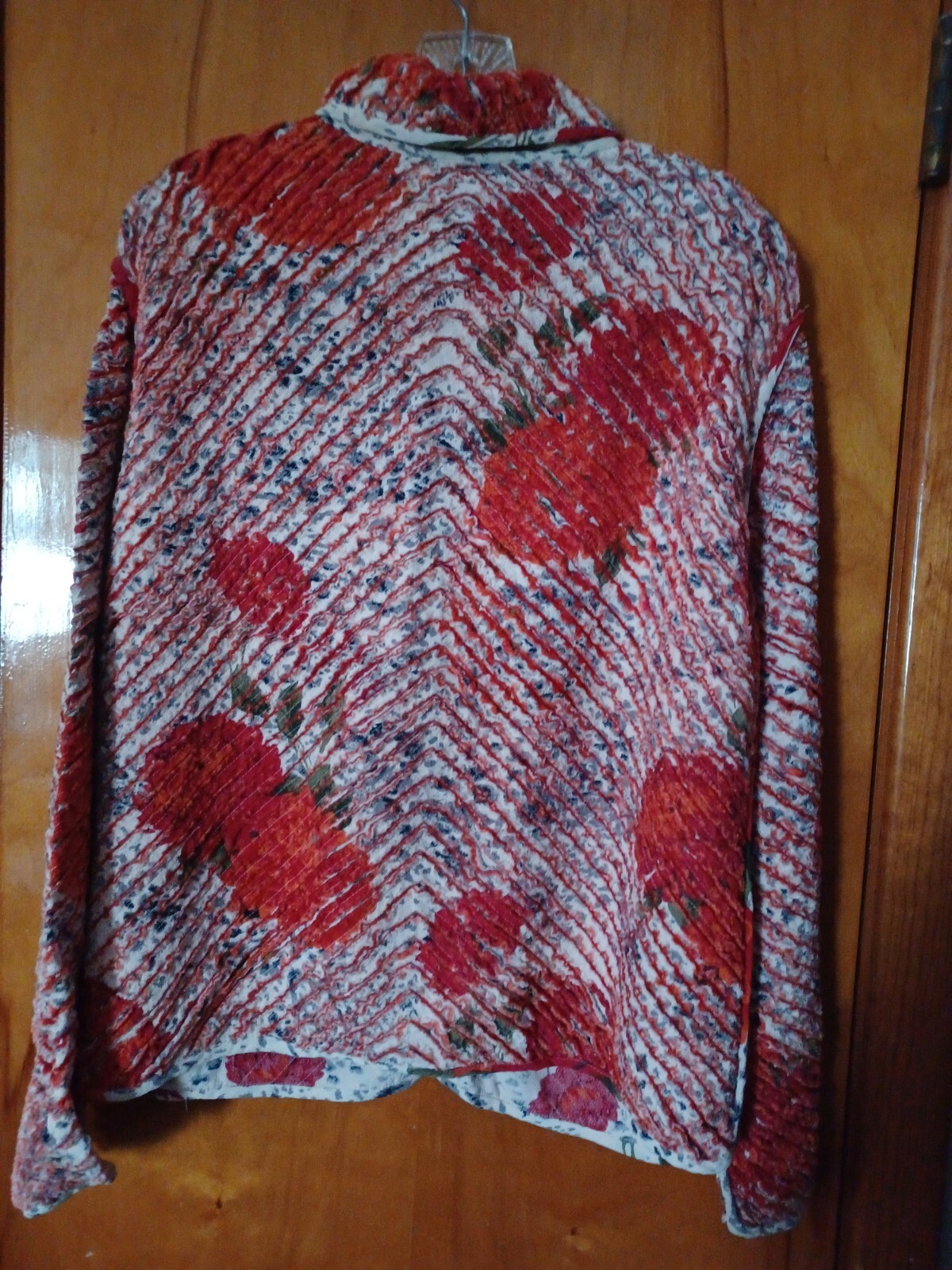Vtg Paula Sweet Reversible Burnt Orange Gray Floral Fringe Cardigan S/M