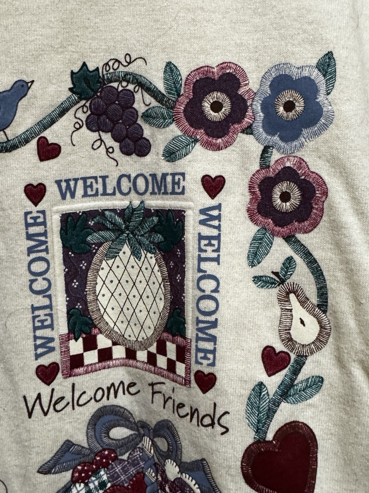 Heart & Home Quilt Style T-Shirt Medium Cottagecore Grannycore Vintage 1990s
