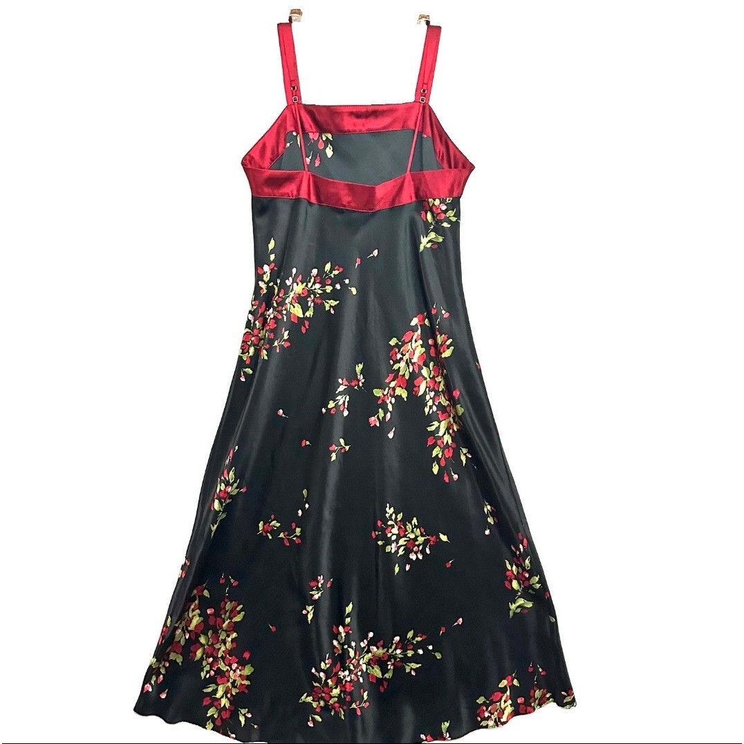 Jones New York L Large Floral Satin Slip Dress Square Neck Vintage 90s Romantic