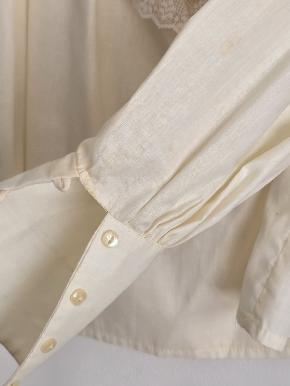 Ivory Lace Victorian Style Long Sleeve Shirt with Lace Trim and Button Cuffs